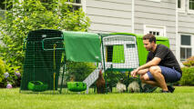 Man looking into his Eglu Cube portable chicken coop